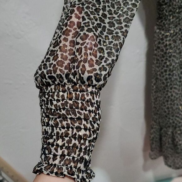 Michael Kors Julia Dress in Leapord Print with Gold Metallic Threads Size M - Picture 5 of 14